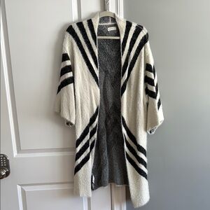 Anthropologie Striped Black and White Open-Front long cardigan